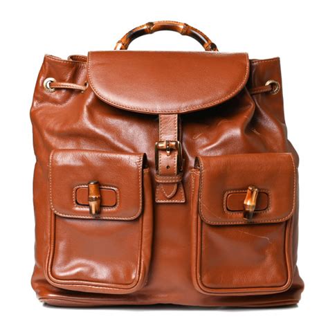 gucci calfskin bamboo backpack brown